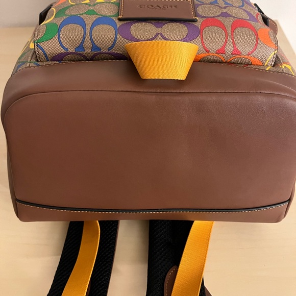New Coach C9845 Track Backpack In Rainbow Signature Canvas In Gunmetal/Khaki - Picture 7 of 14